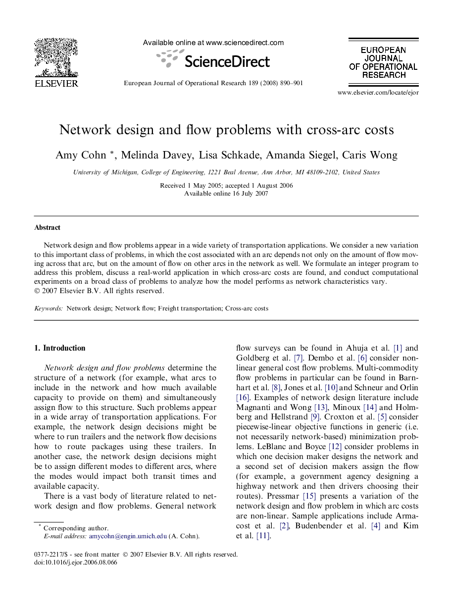 Network design and flow problems with cross-arc costs