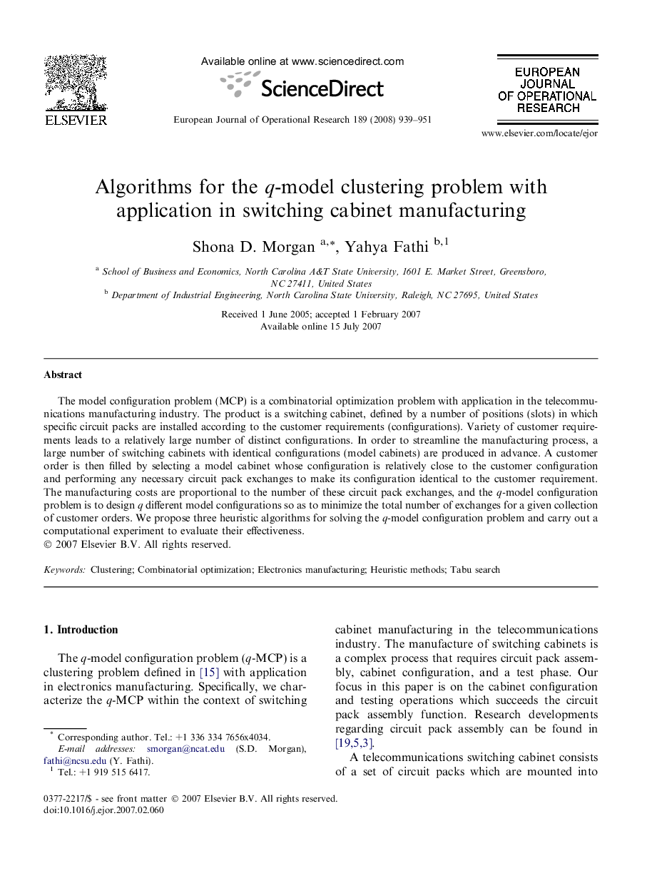 Algorithms for the q-model clustering problem with application in switching cabinet manufacturing