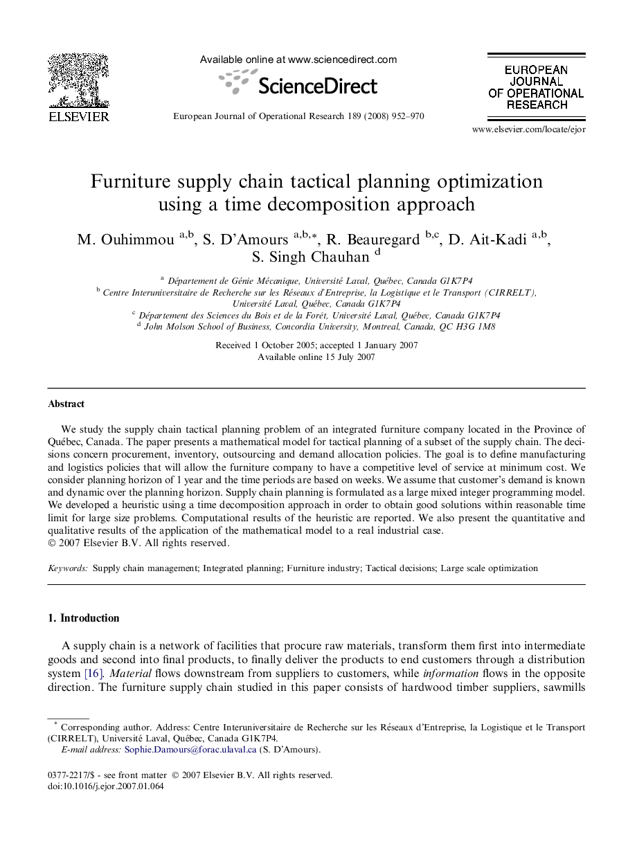 Furniture supply chain tactical planning optimization using a time decomposition approach