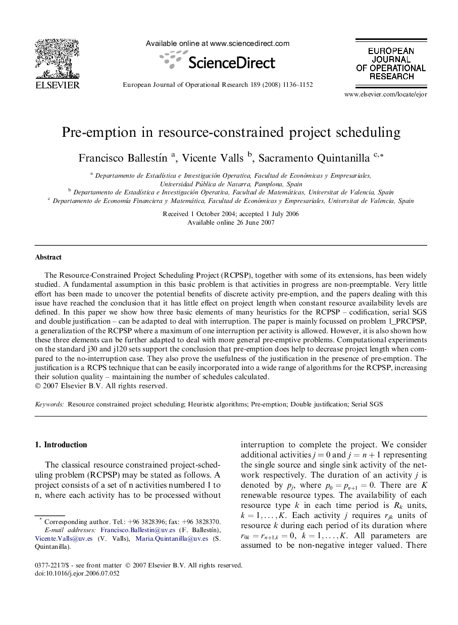 Pre-emption in resource-constrained project scheduling