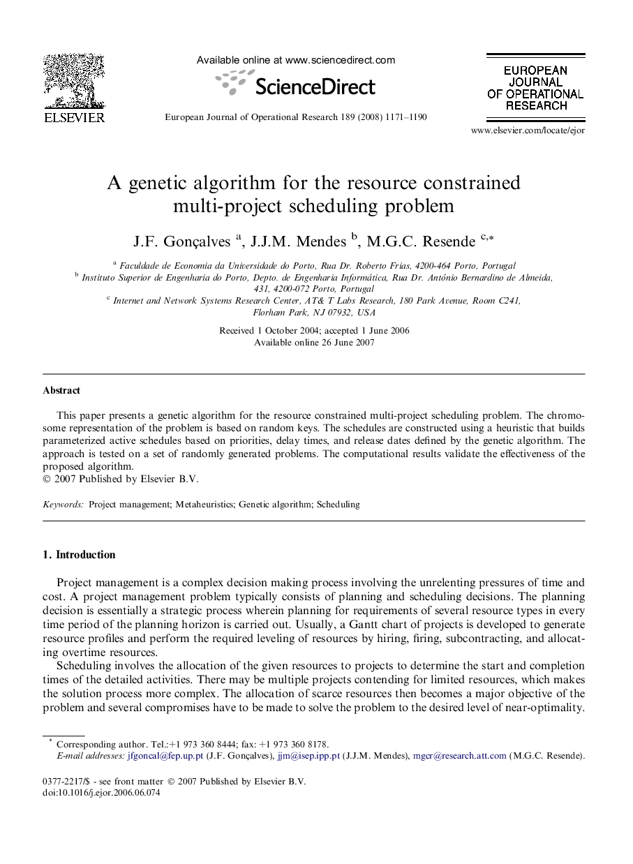 A genetic algorithm for the resource constrained multi-project scheduling problem