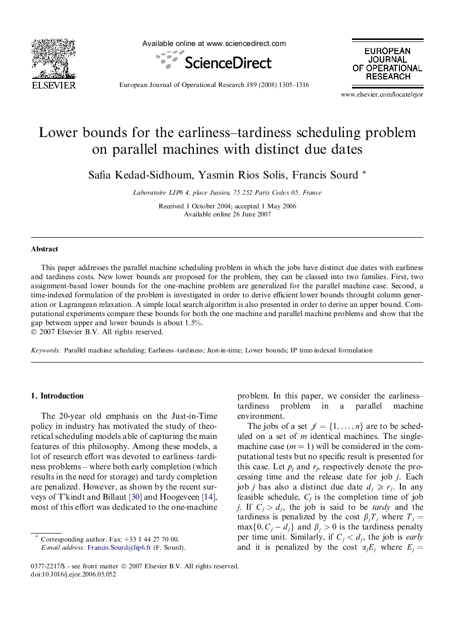 Lower bounds for the earliness–tardiness scheduling problem on parallel machines with distinct due dates