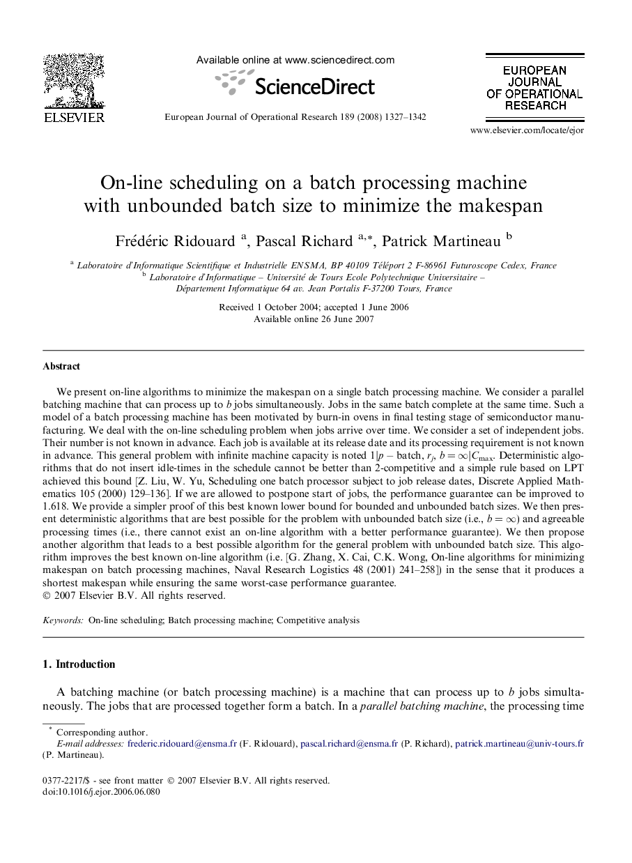 On-line scheduling on a batch processing machine with unbounded batch size to minimize the makespan