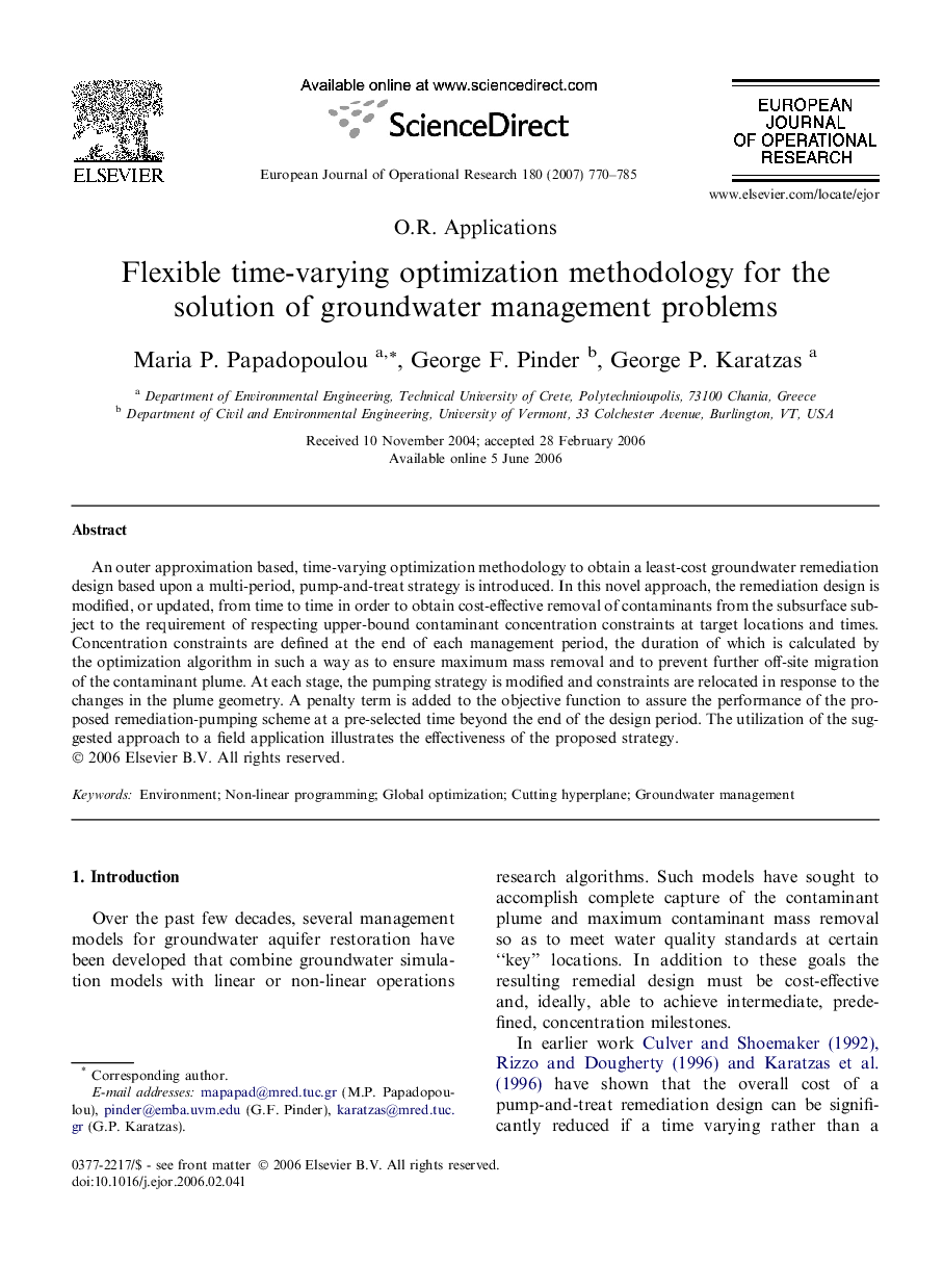 Flexible time-varying optimization methodology for the solution of groundwater management problems