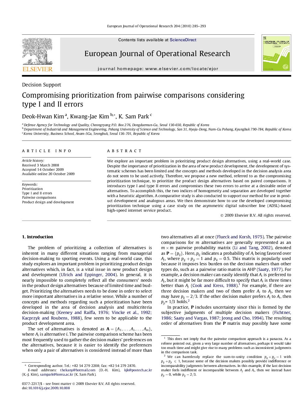 Compromising prioritization from pairwise comparisons considering type I and II errors