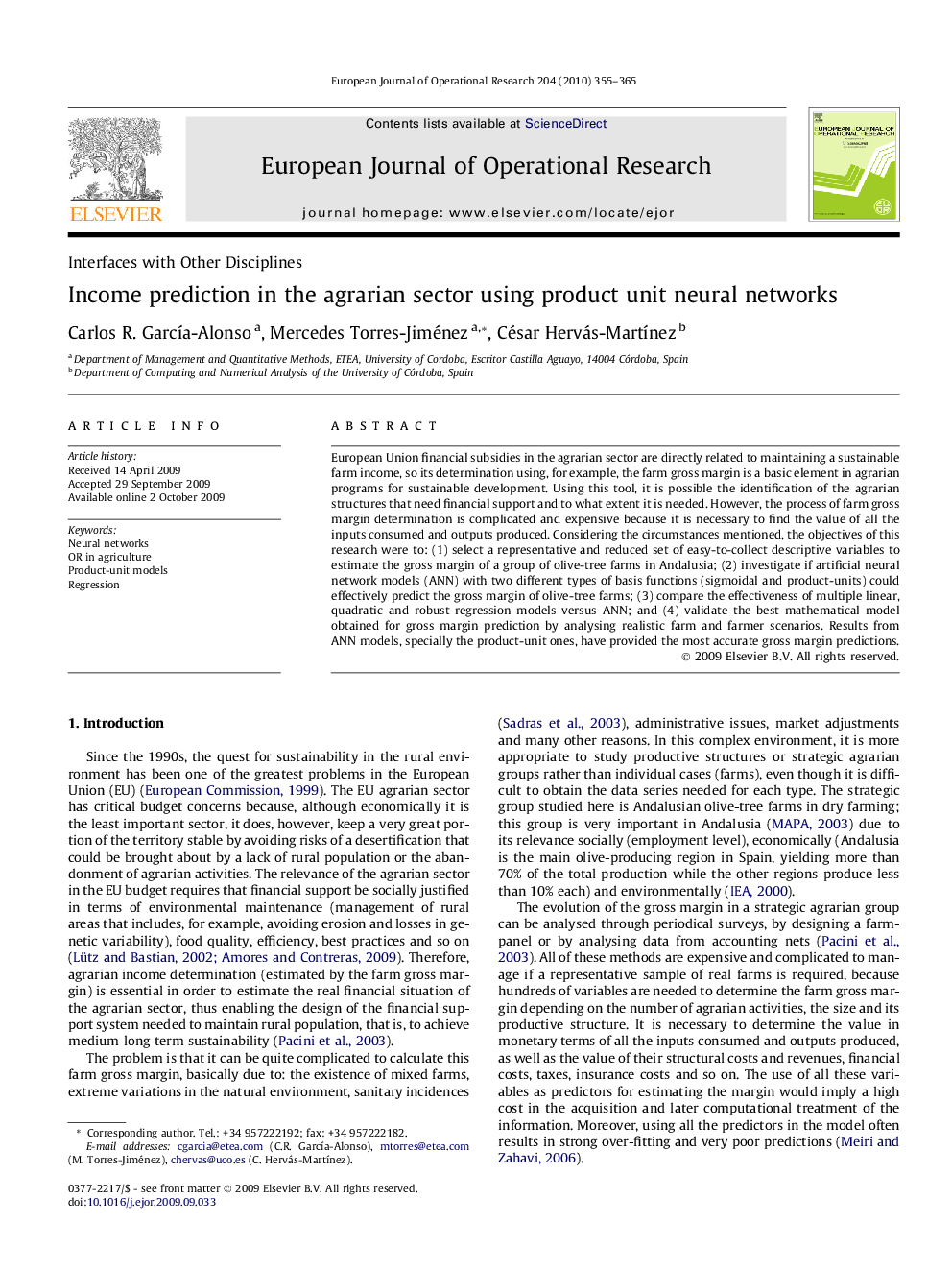 Income prediction in the agrarian sector using product unit neural networks