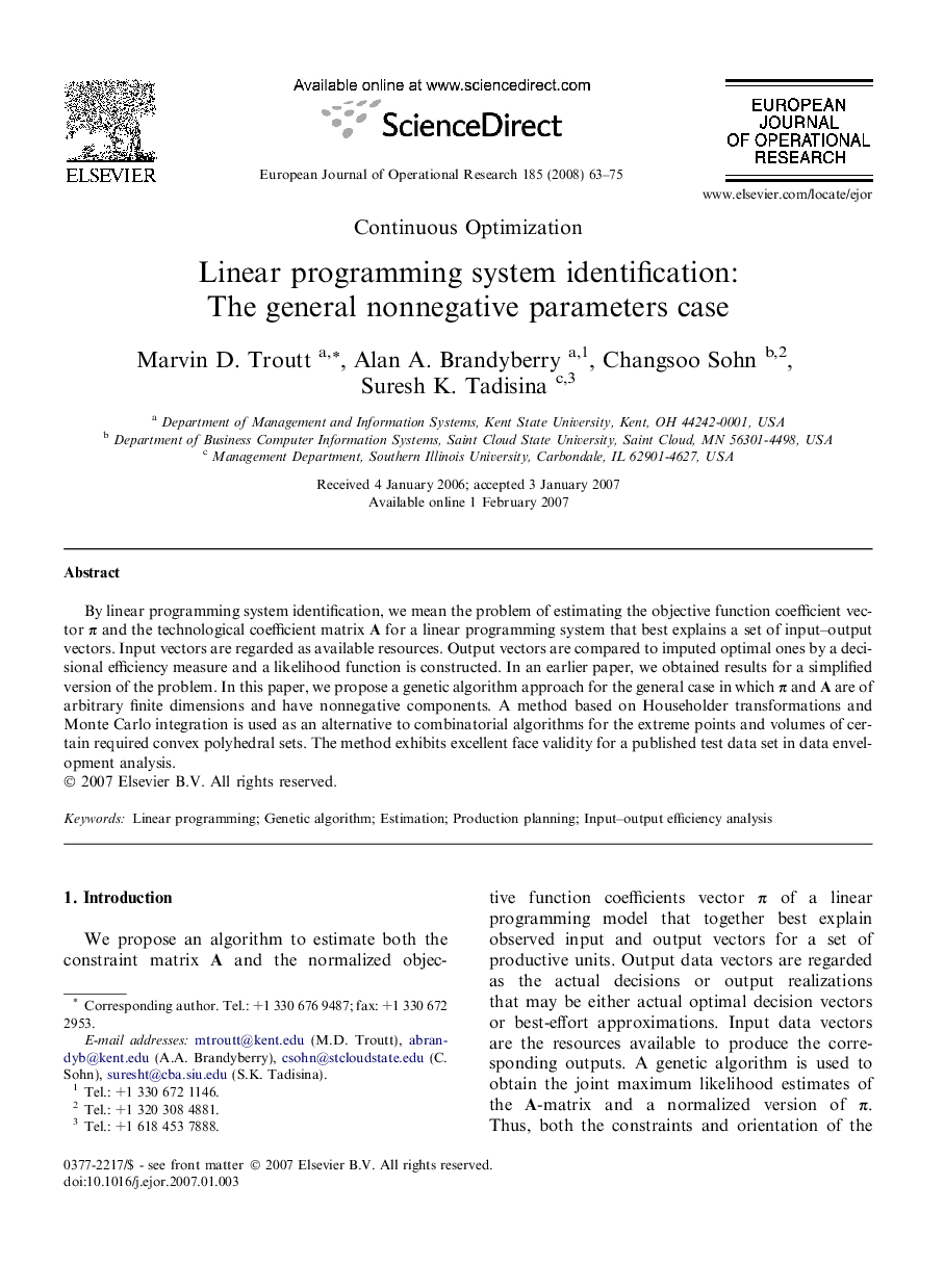 Linear programming system identification: The general nonnegative parameters case