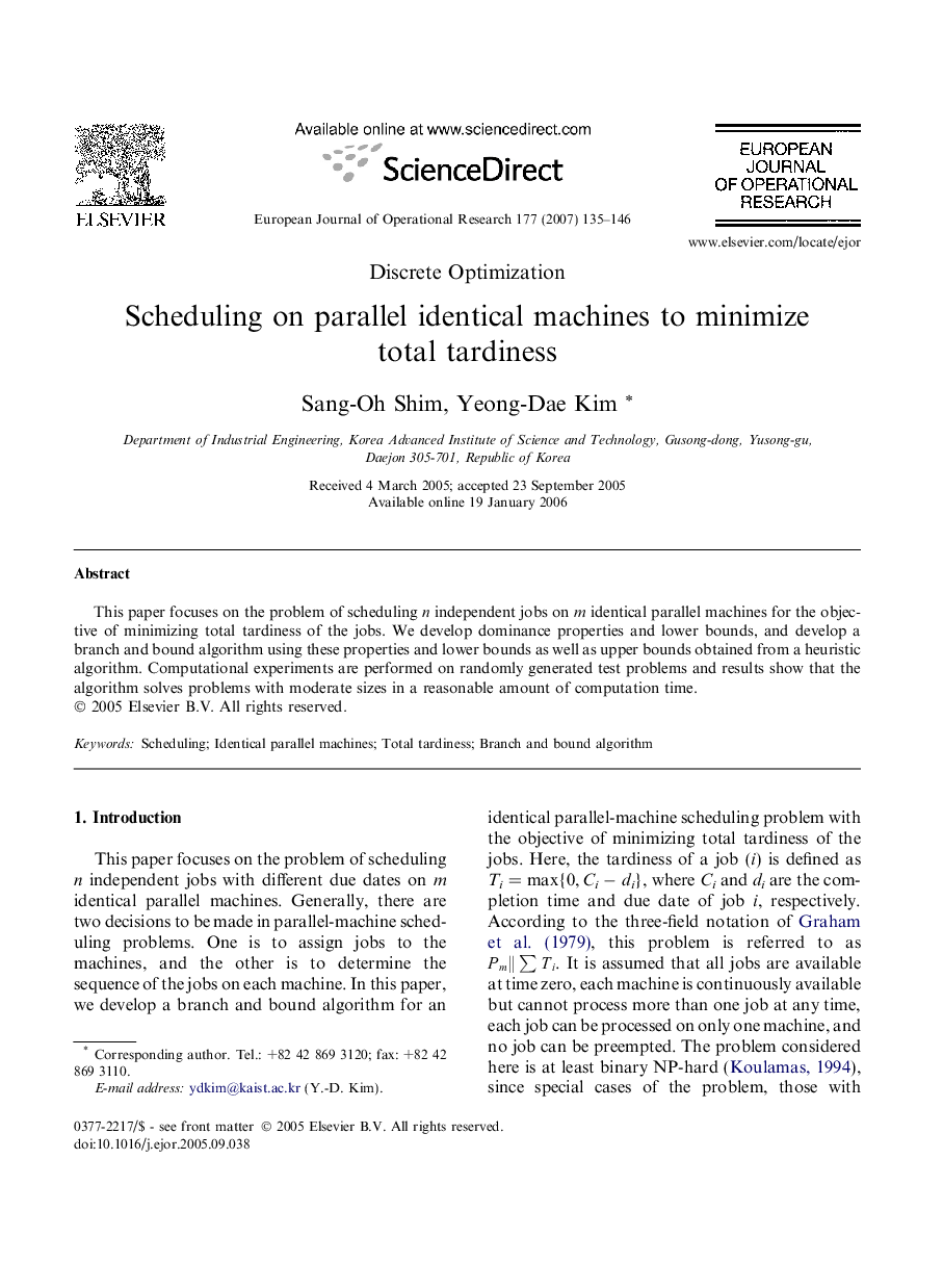 Scheduling on parallel identical machines to minimize total tardiness