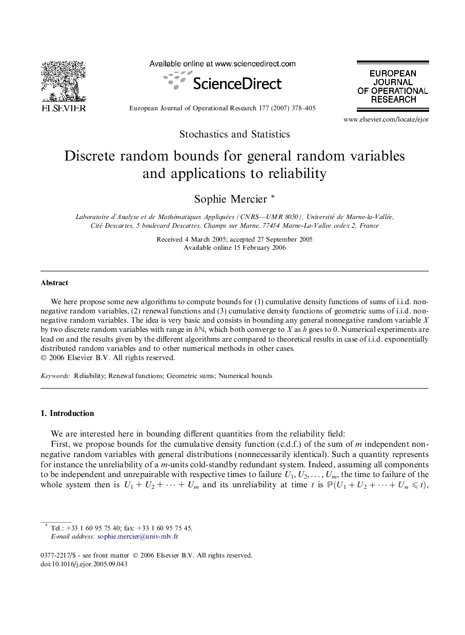 Discrete random bounds for general random variables and applications to reliability