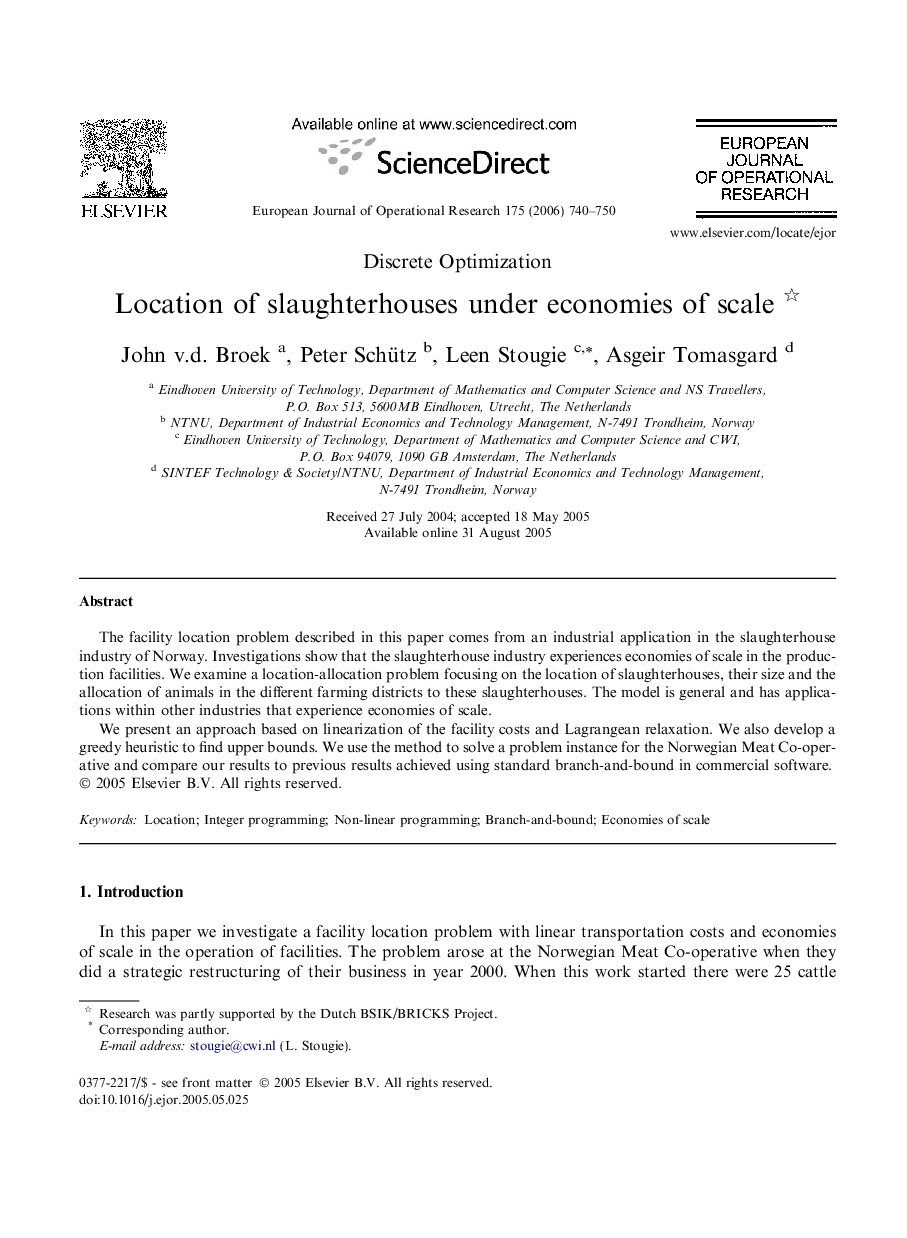 Location of slaughterhouses under economies of scale 