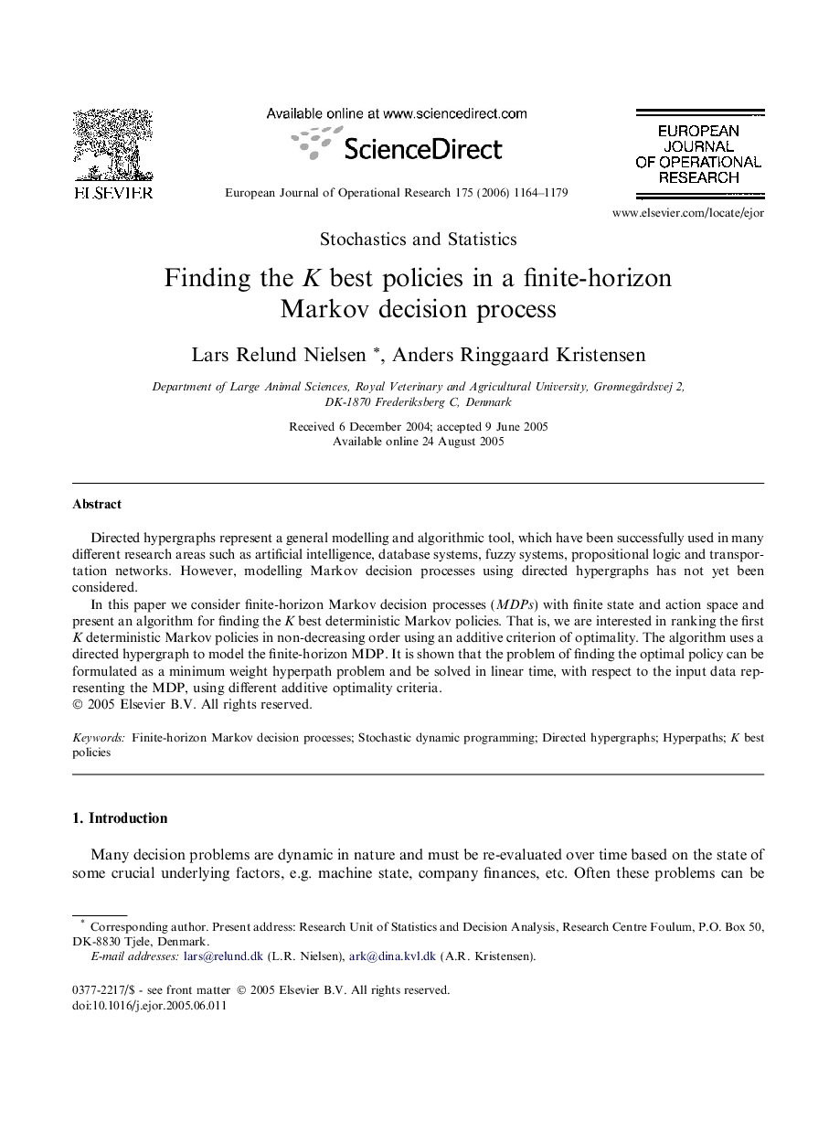 Finding the K best policies in a finite-horizon Markov decision process