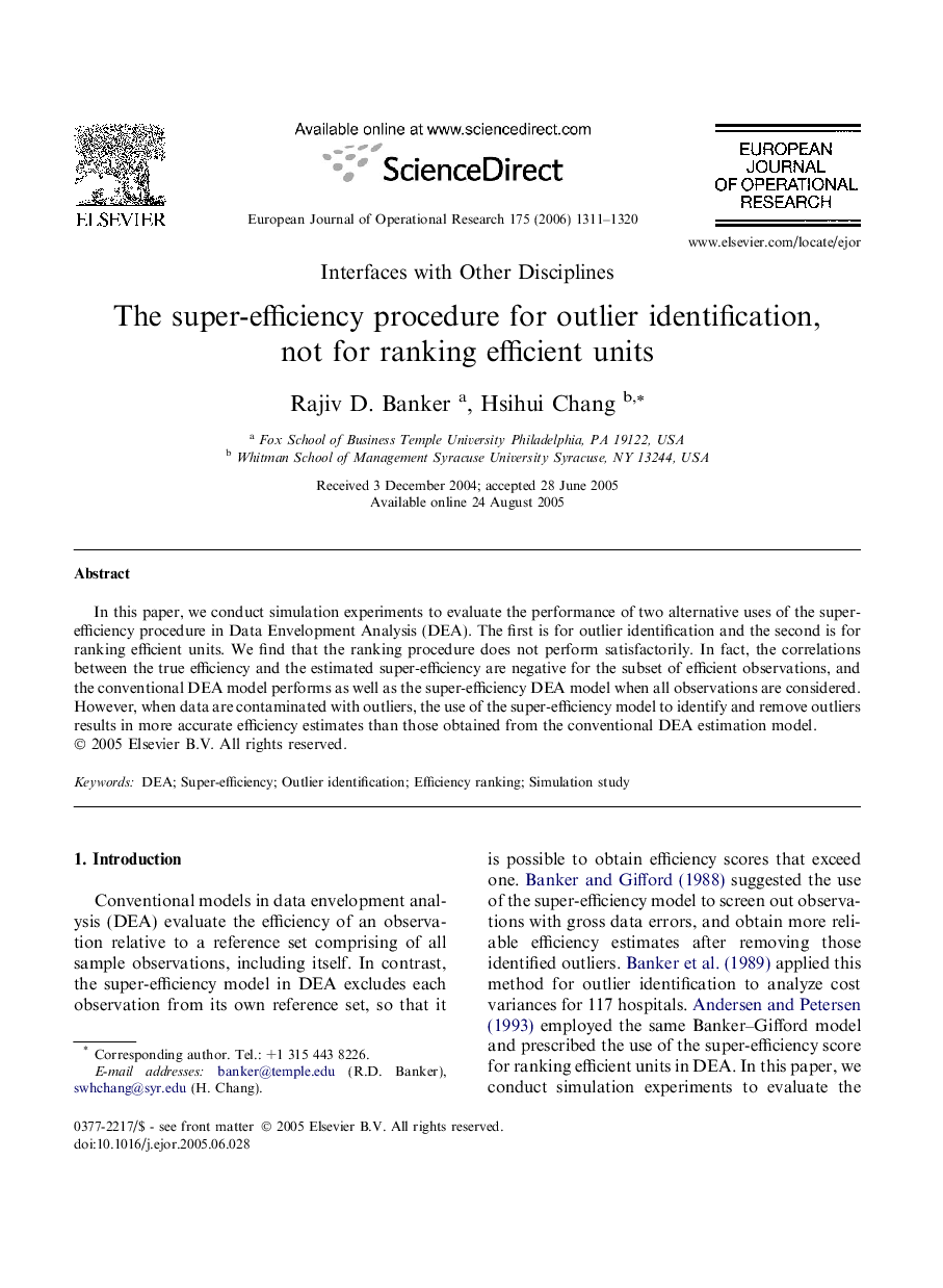 The super-efficiency procedure for outlier identification, not for ranking efficient units