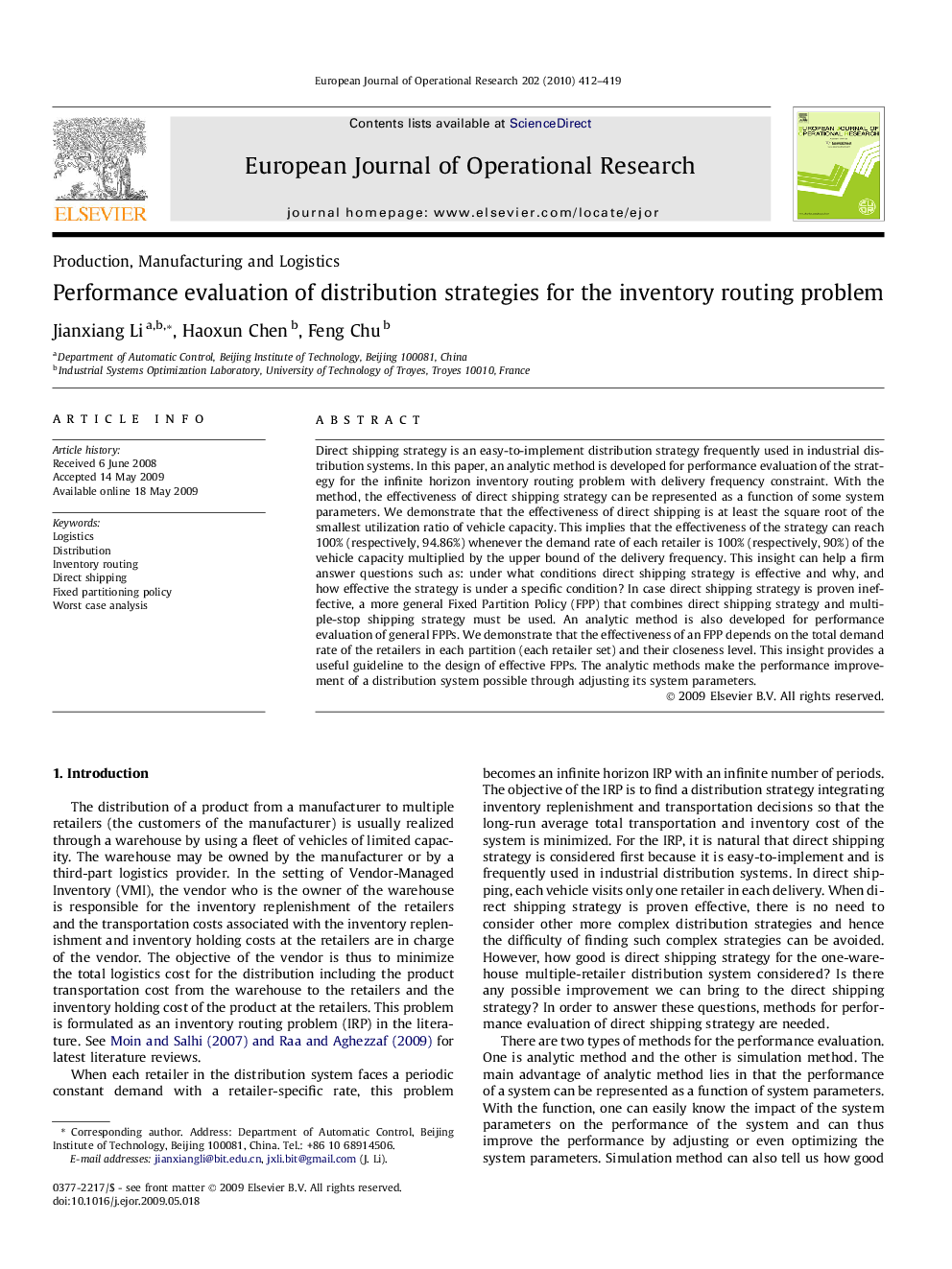 Performance evaluation of distribution strategies for the inventory routing problem