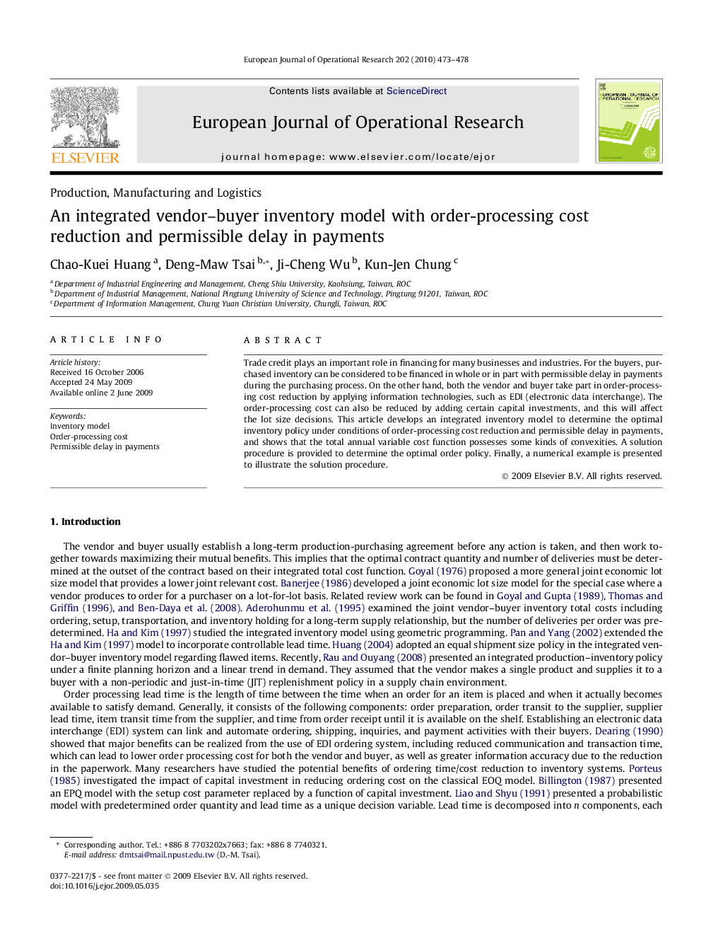 An integrated vendor–buyer inventory model with order-processing cost reduction and permissible delay in payments