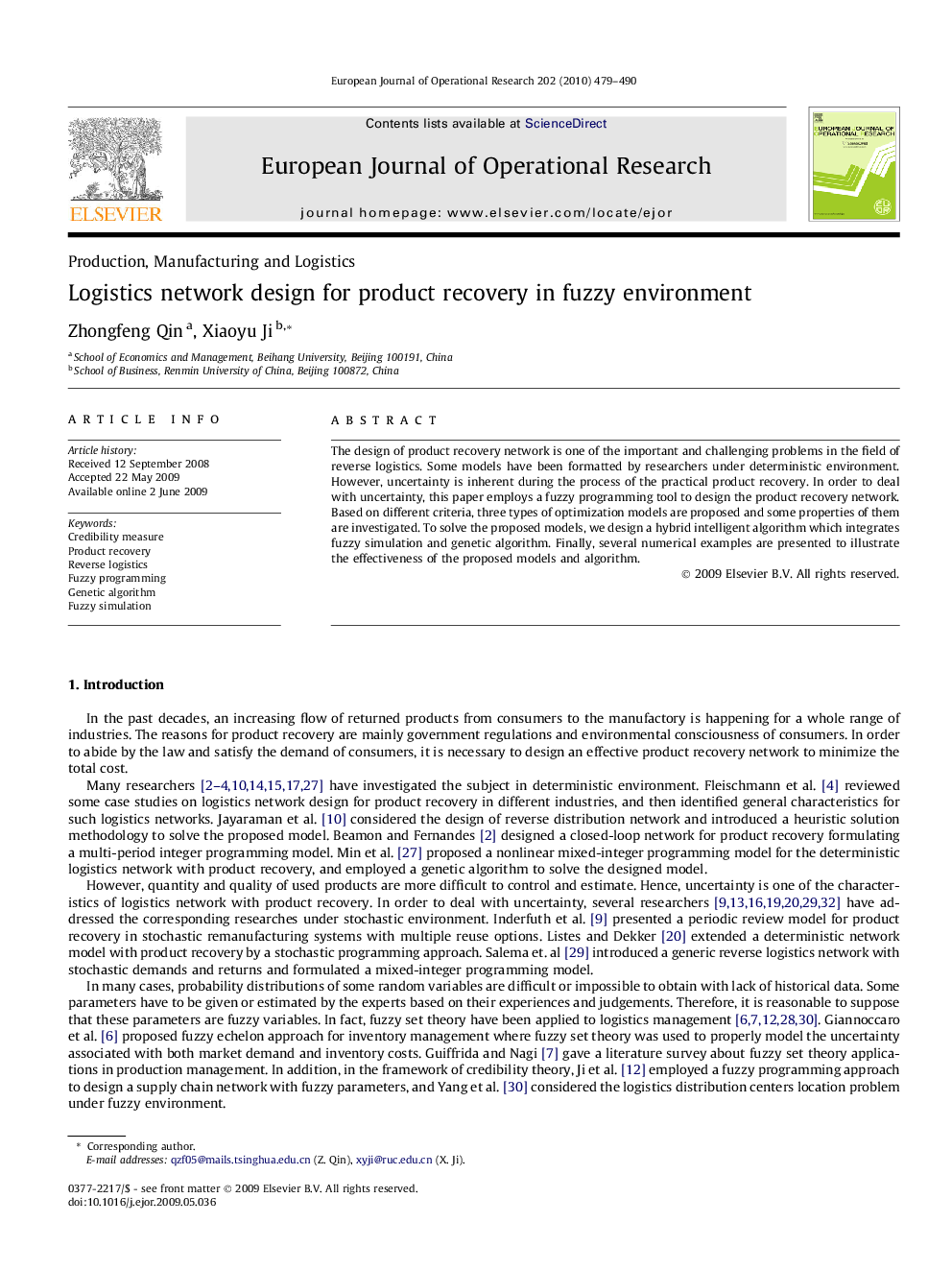 Logistics network design for product recovery in fuzzy environment