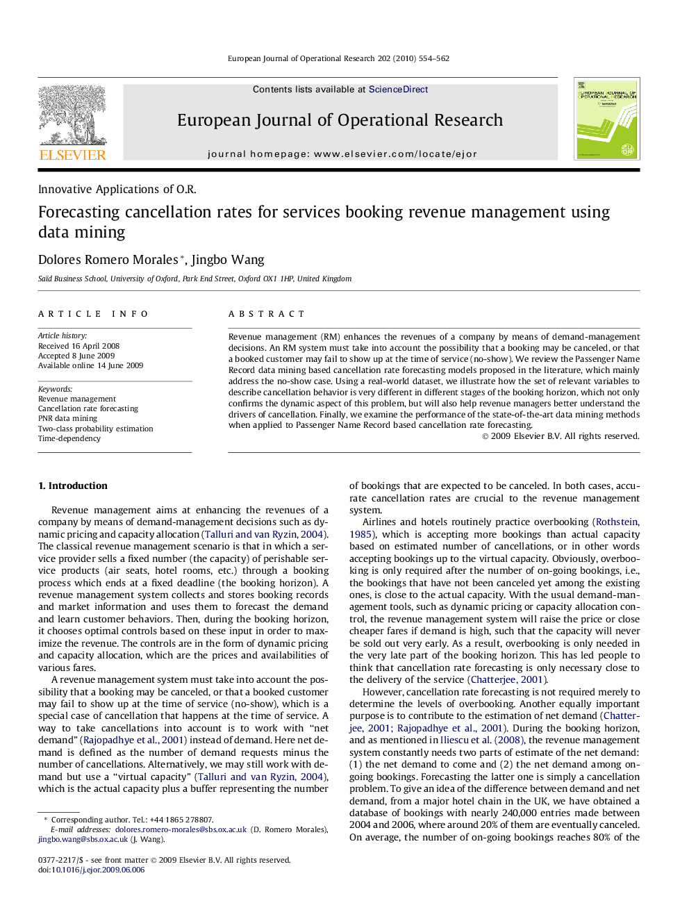 Forecasting cancellation rates for services booking revenue management using data mining