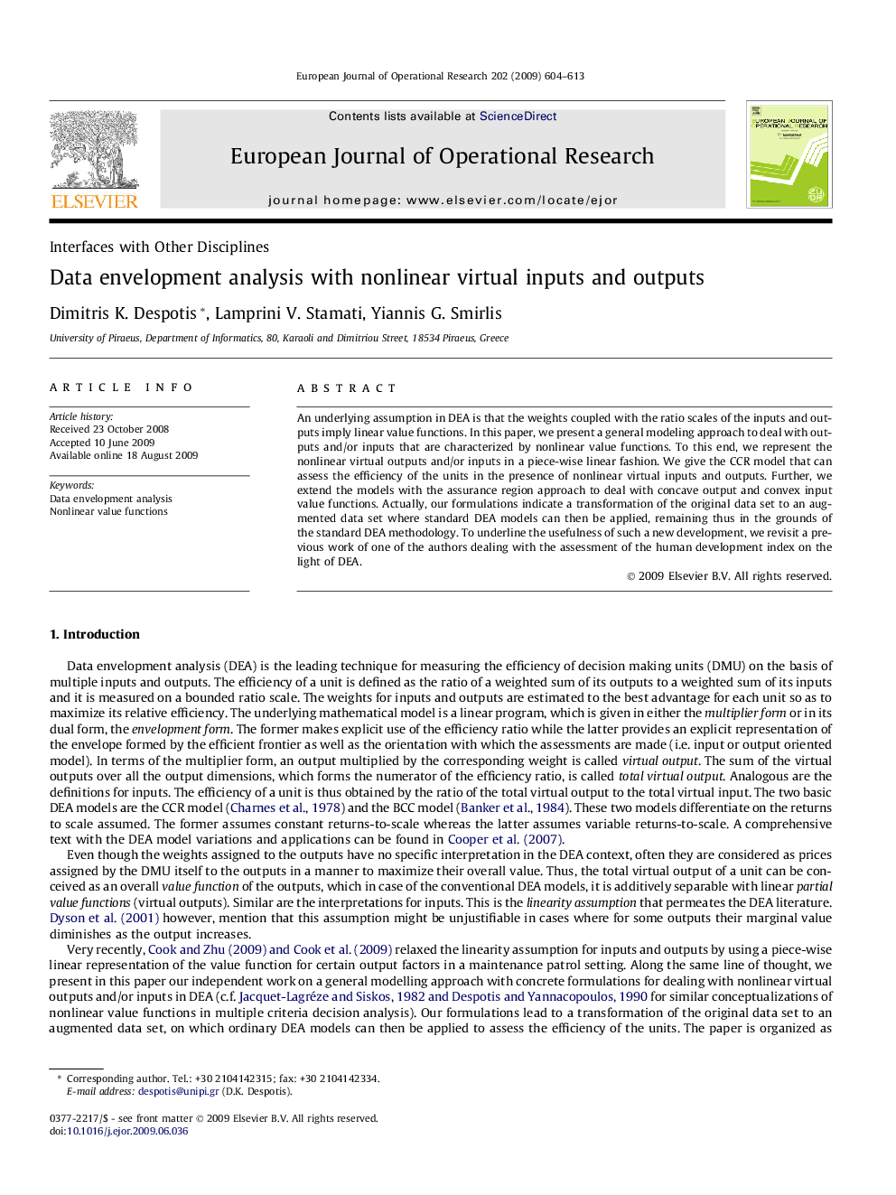 Data envelopment analysis with nonlinear virtual inputs and outputs