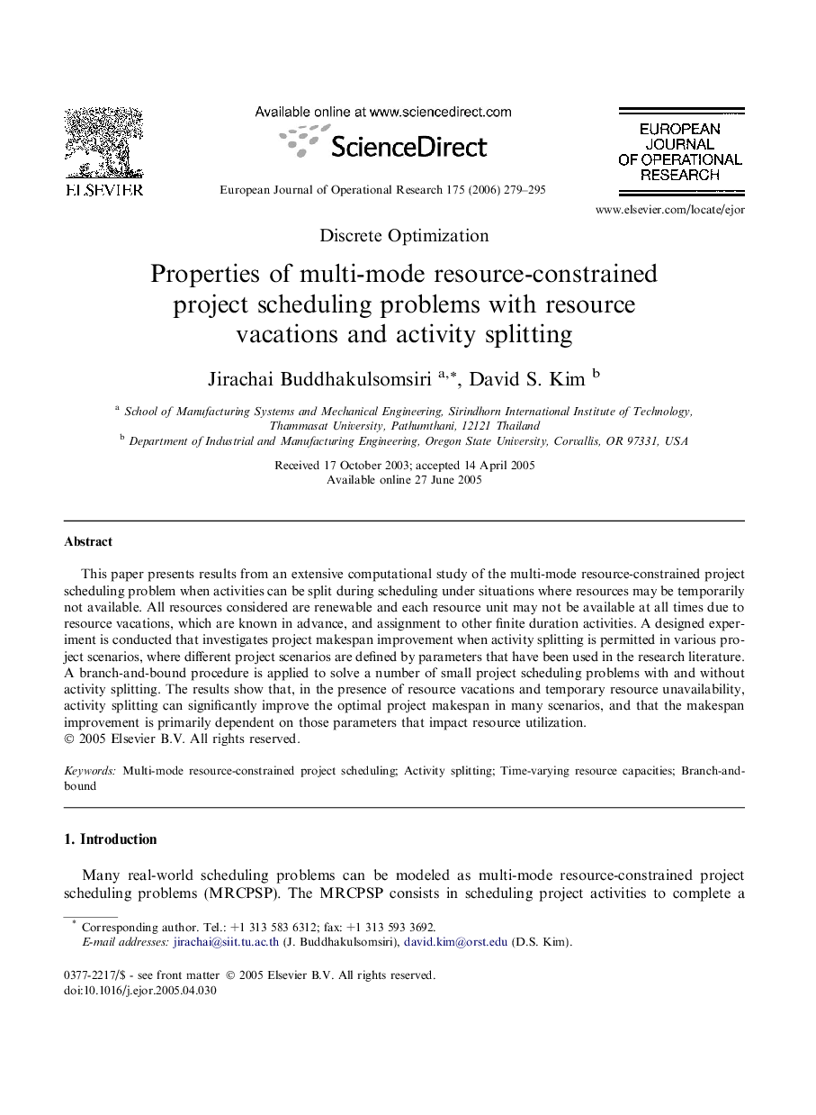 Properties of multi-mode resource-constrained project scheduling problems with resource vacations and activity splitting