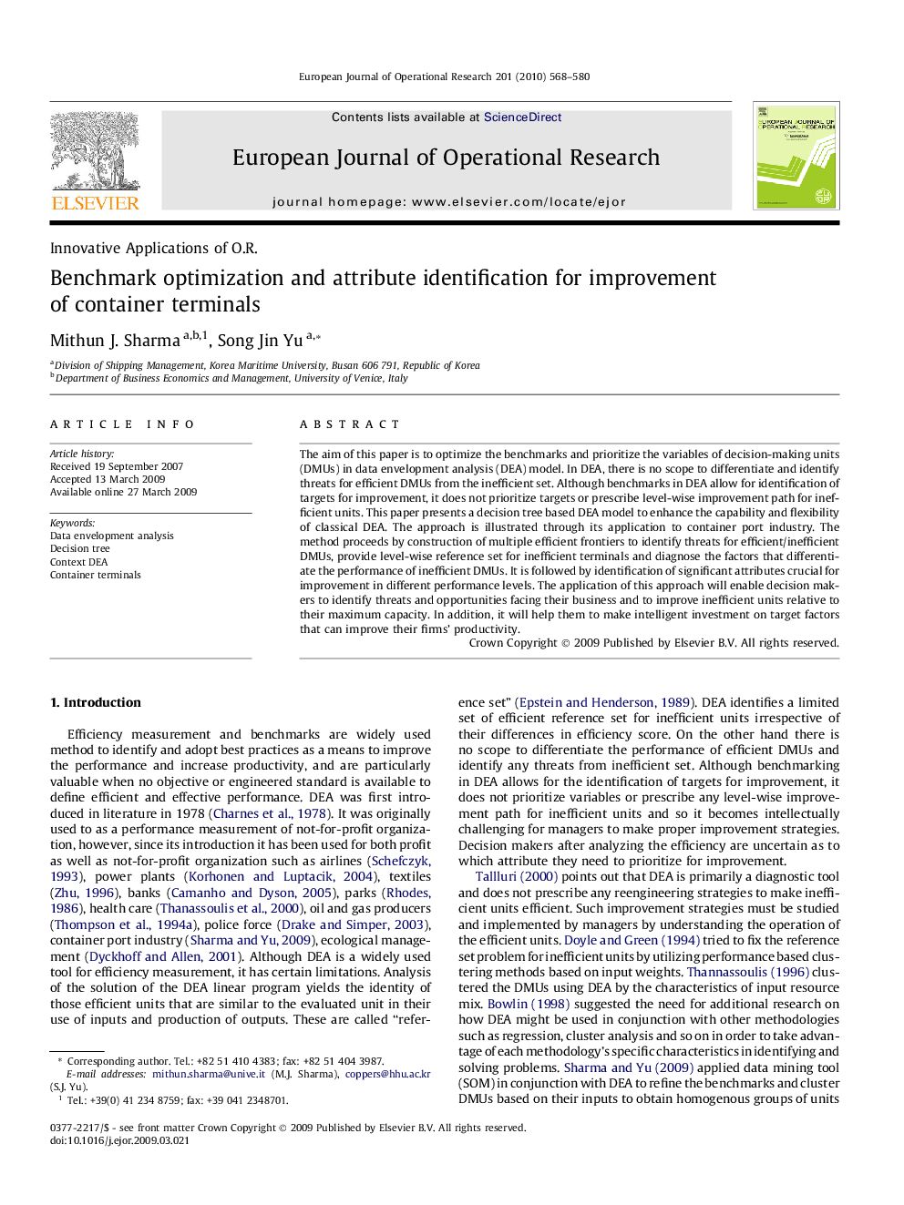 Benchmark optimization and attribute identification for improvement of container terminals