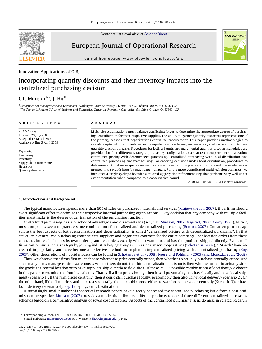 Incorporating quantity discounts and their inventory impacts into the centralized purchasing decision