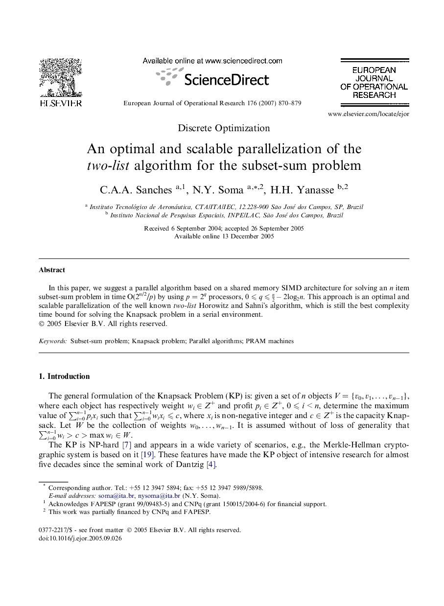 An optimal and scalable parallelization of the two-list algorithm for the subset-sum problem