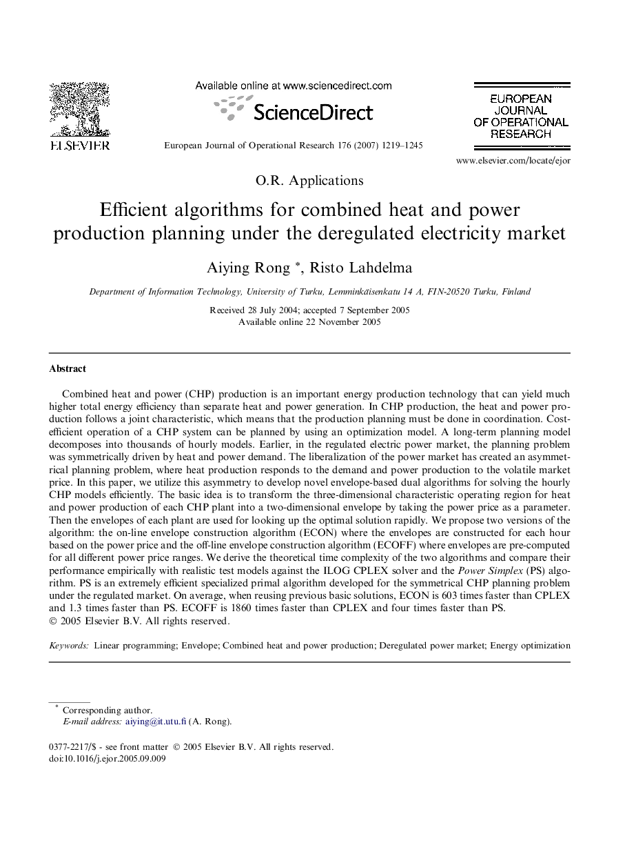 Efficient algorithms for combined heat and power production planning under the deregulated electricity market