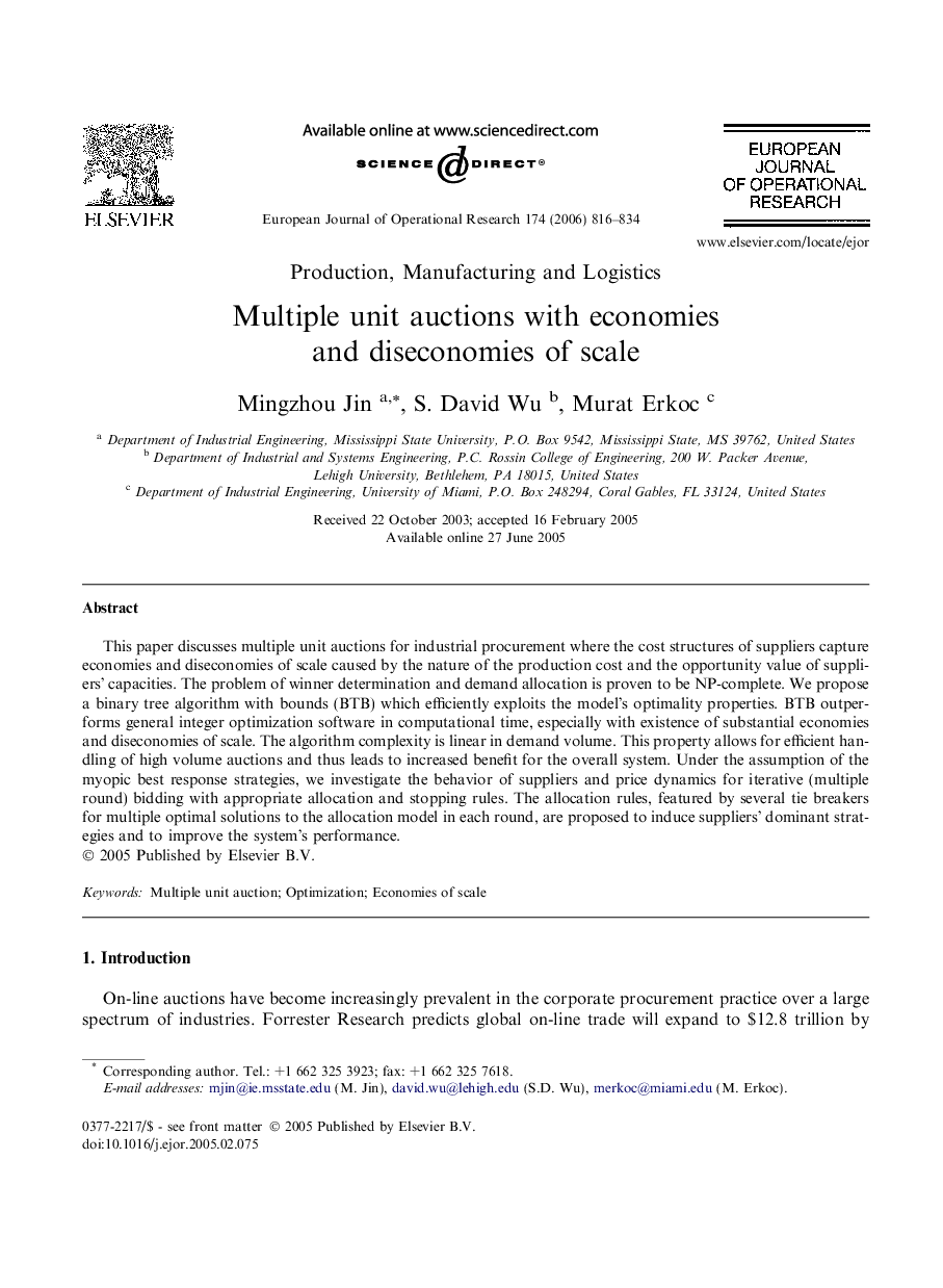 Multiple unit auctions with economies and diseconomies of scale