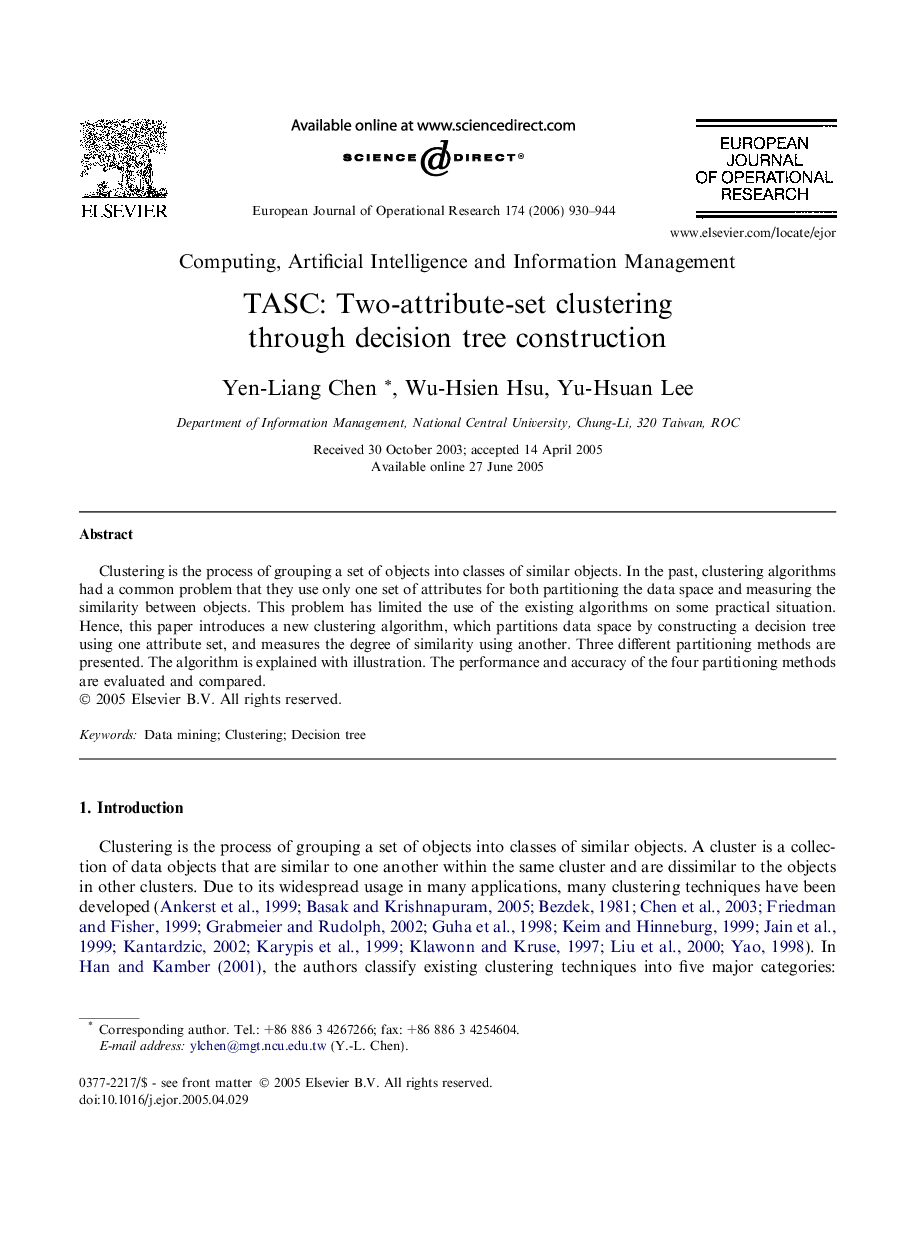 TASC: Two-attribute-set clustering through decision tree construction