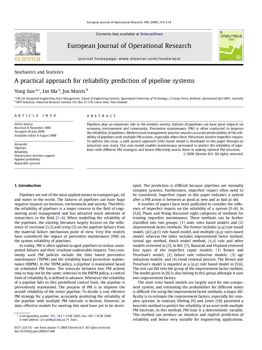 A practical approach for reliability prediction of pipeline systems