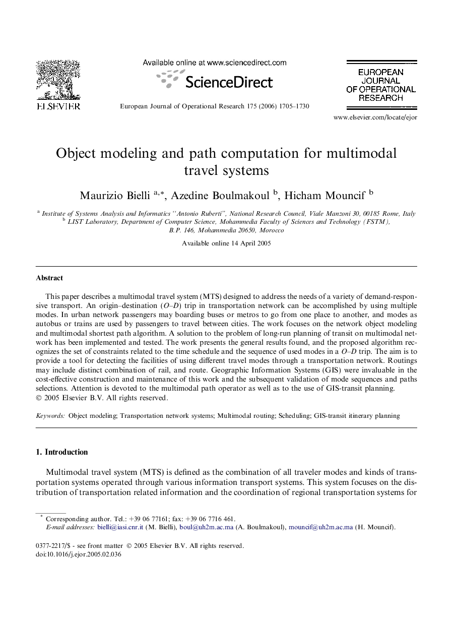 Object modeling and path computation for multimodal travel systems