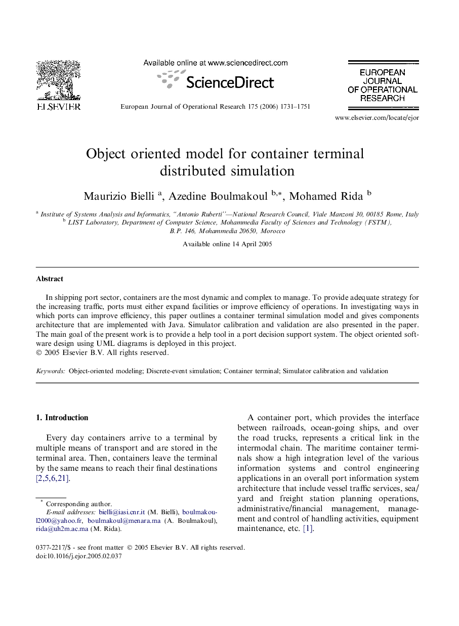 Object oriented model for container terminal distributed simulation