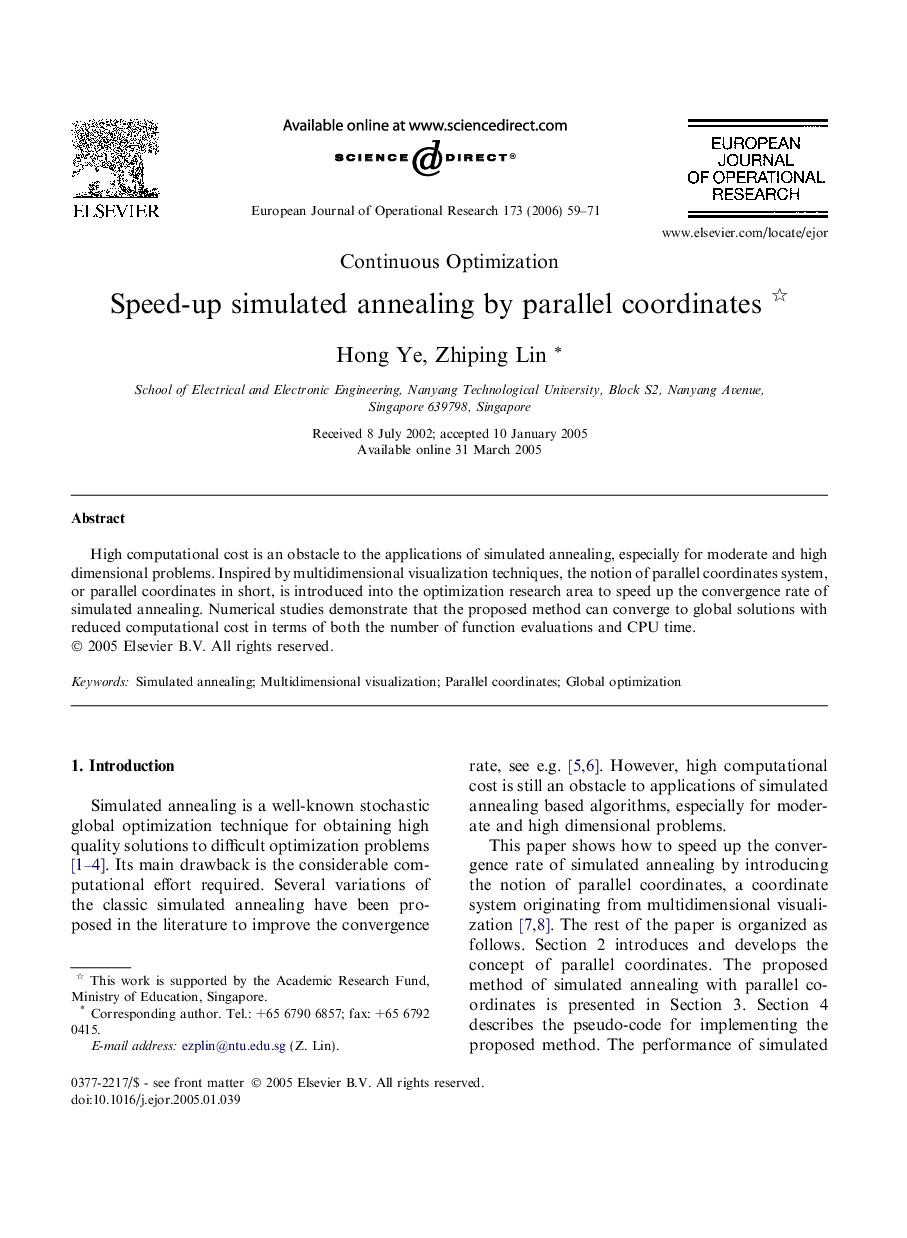 Speed-up simulated annealing by parallel coordinates 