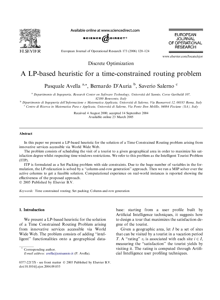 A LP-based heuristic for a time-constrained routing problem