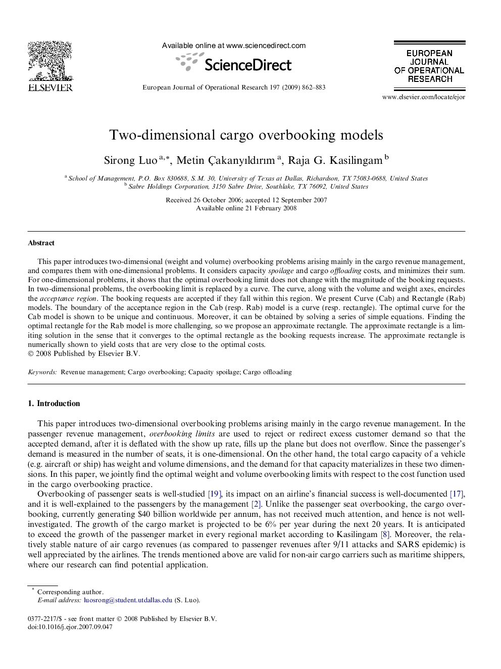 Two-dimensional cargo overbooking models