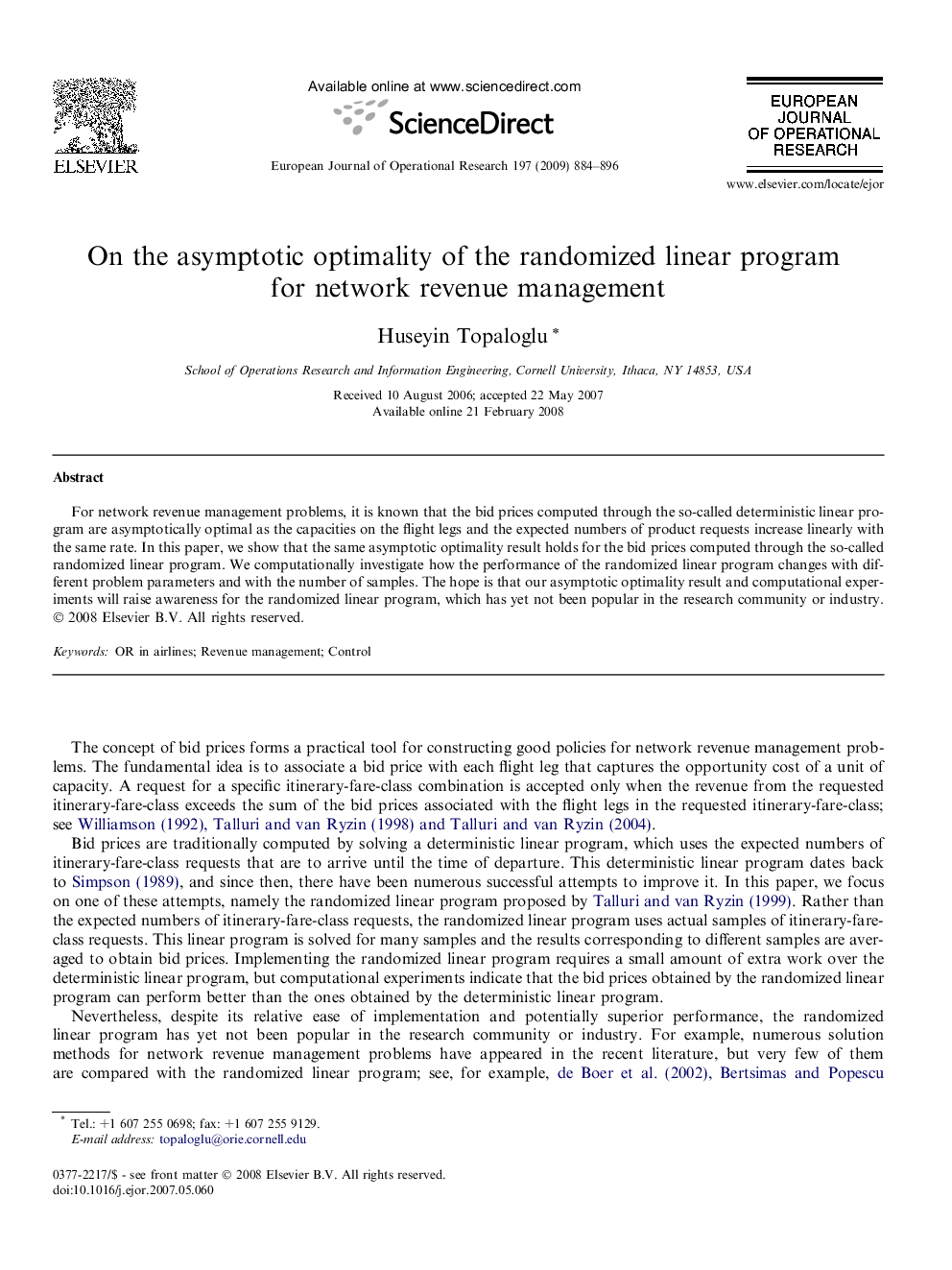 On the asymptotic optimality of the randomized linear program for network revenue management