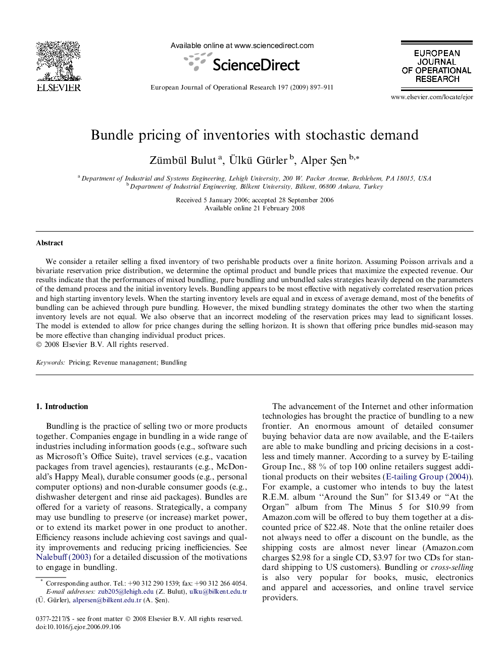 Bundle pricing of inventories with stochastic demand