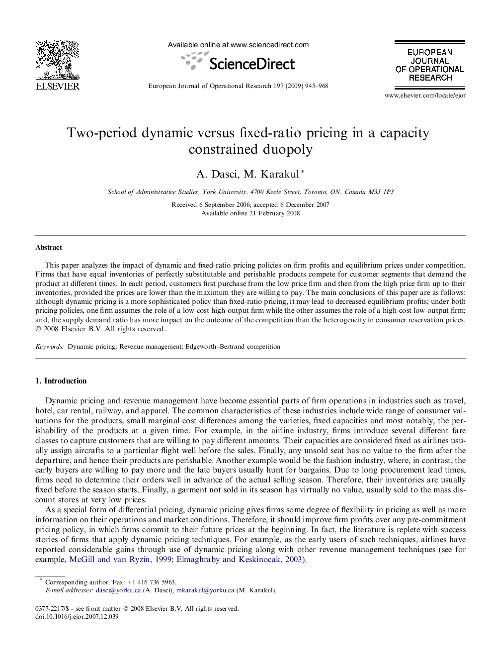 Two-period dynamic versus fixed-ratio pricing in a capacity constrained duopoly