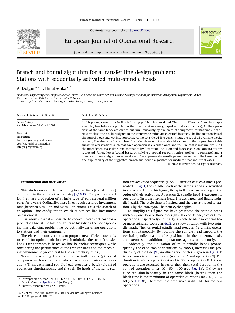 Branch and bound algorithm for a transfer line design problem: Stations with sequentially activated multi-spindle heads