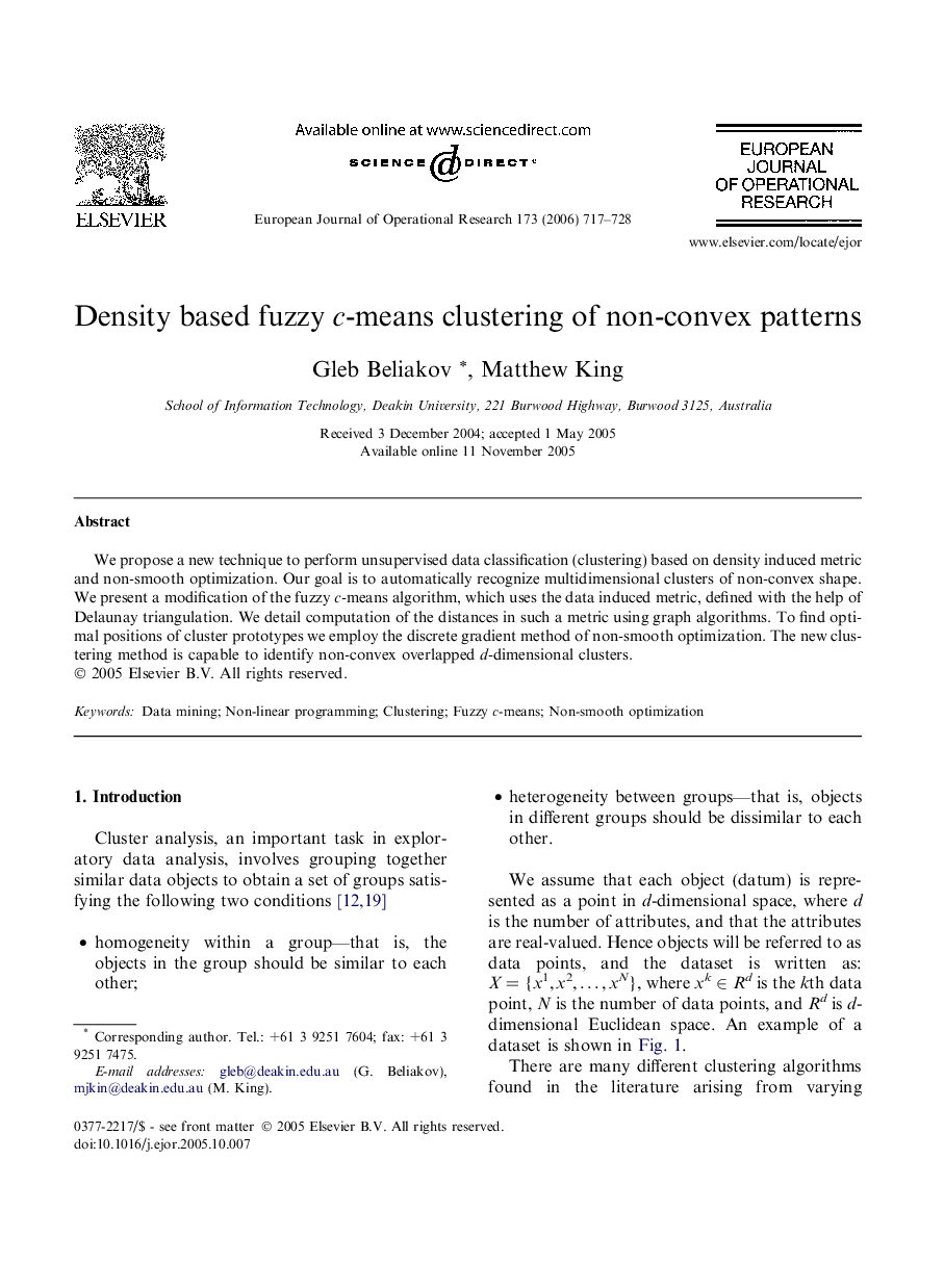 Density based fuzzy c-means clustering of non-convex patterns