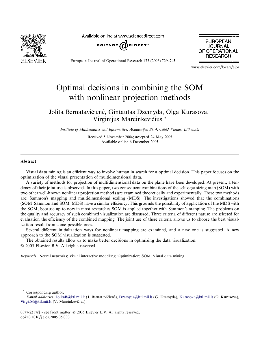 Optimal decisions in combining the SOM with nonlinear projection methods