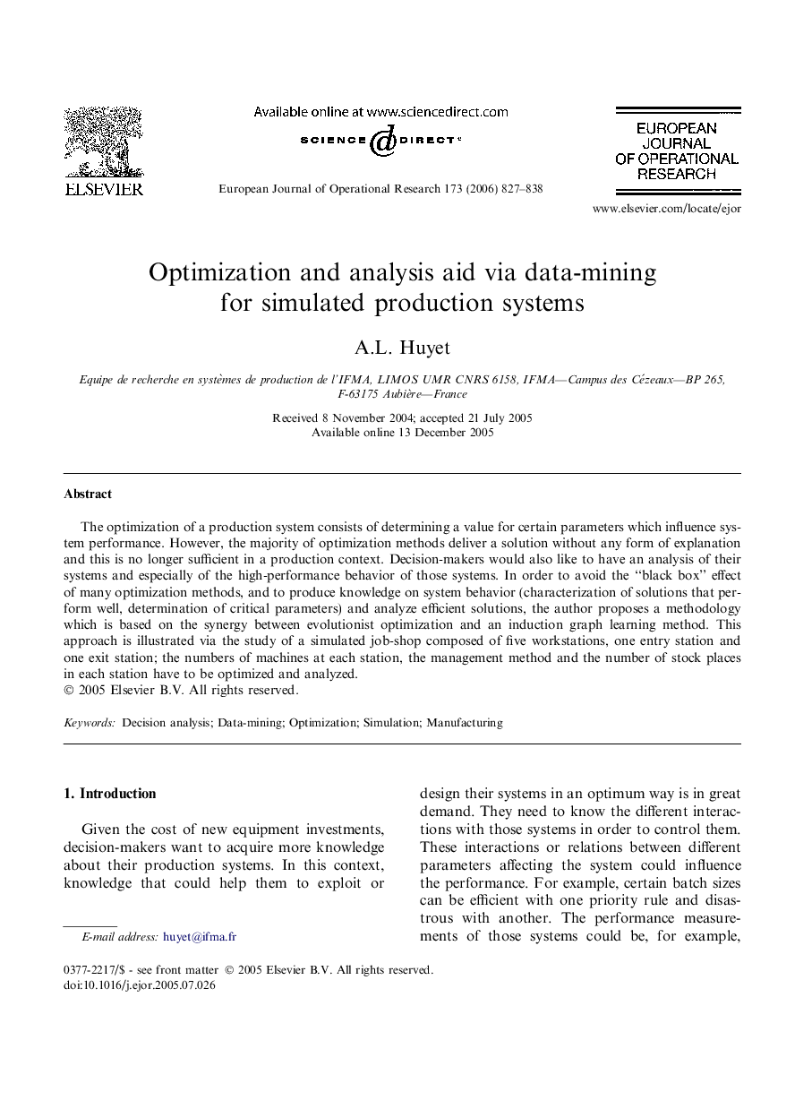 Optimization and analysis aid via data-mining for simulated production systems