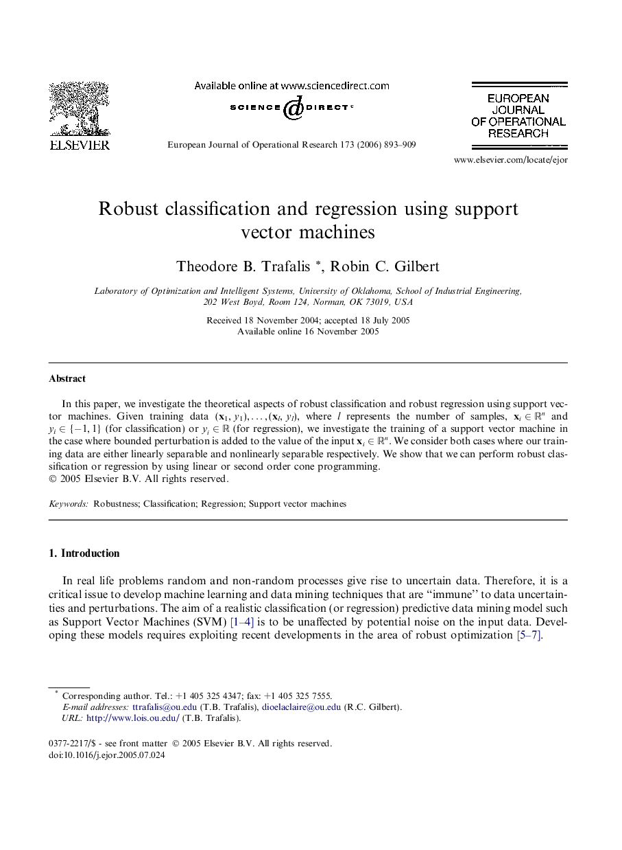 Robust classification and regression using support vector machines