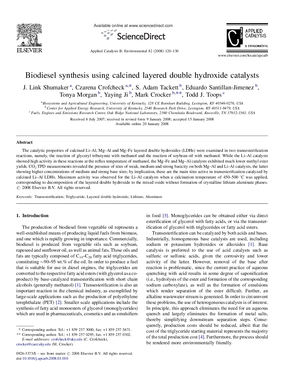 Biodiesel synthesis using calcined layered double hydroxide catalysts