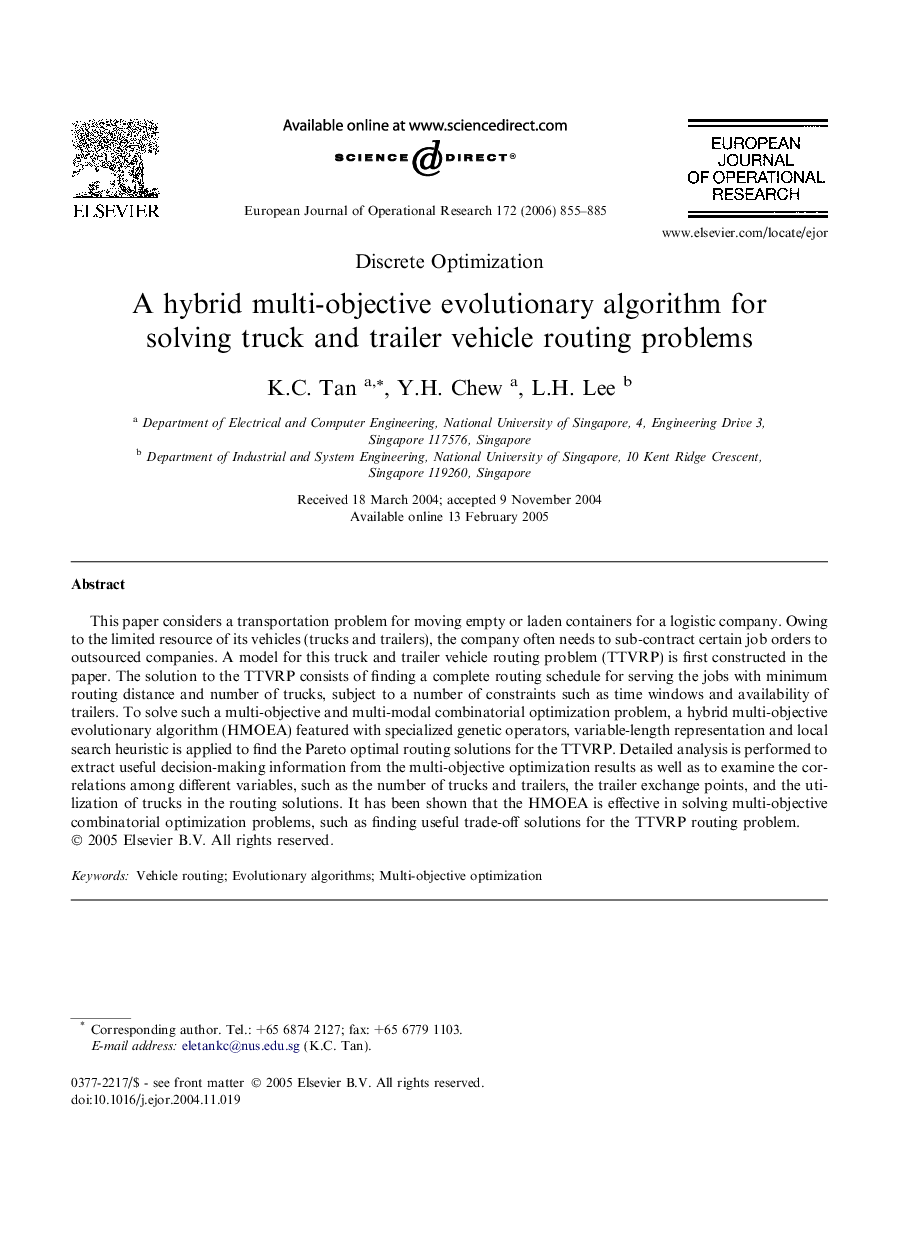 A hybrid multi-objective evolutionary algorithm for solving truck and trailer vehicle routing problems