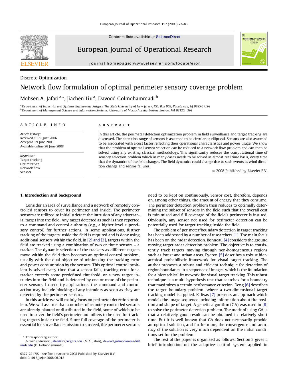 Network flow formulation of optimal perimeter sensory coverage problem