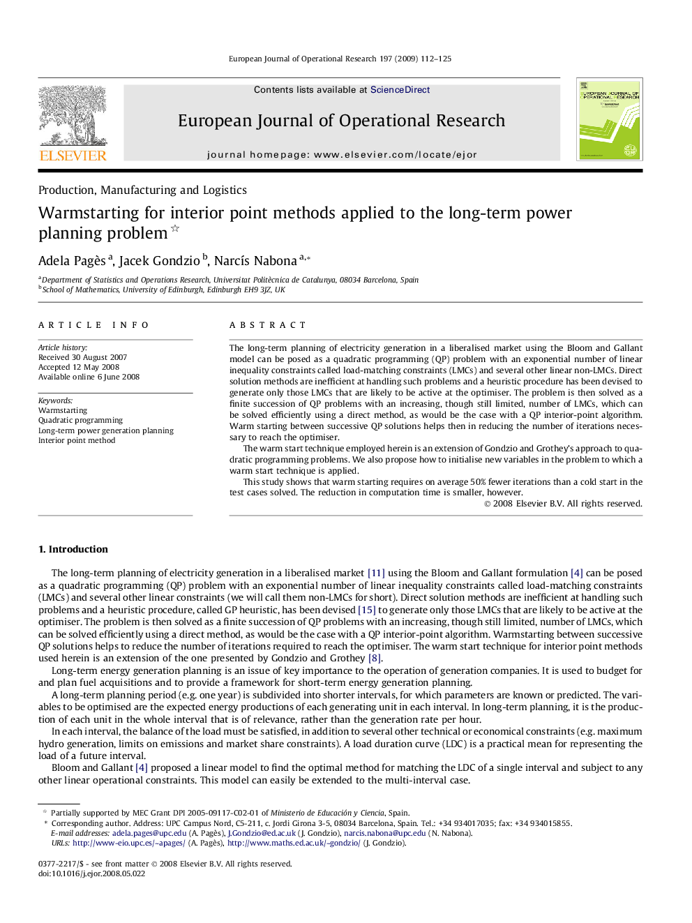 Warmstarting for interior point methods applied to the long-term power planning problem 