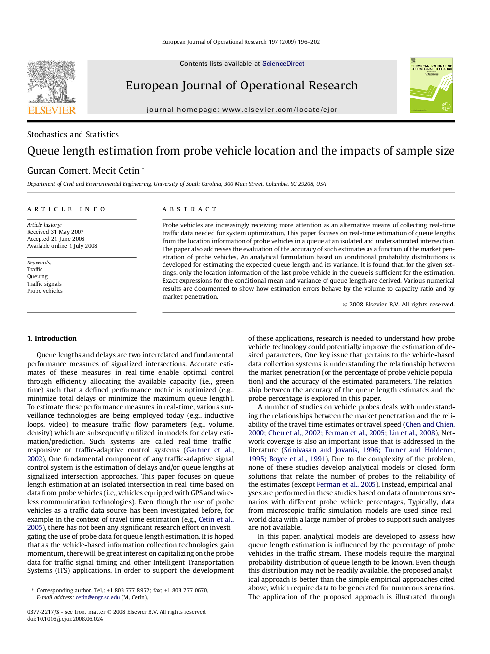 Queue length estimation from probe vehicle location and the impacts of sample size