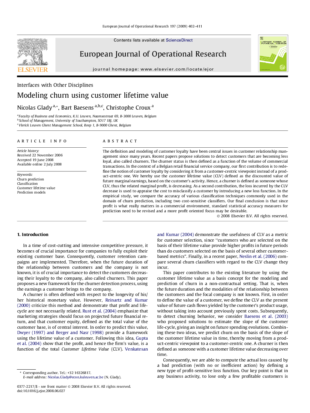 Modeling churn using customer lifetime value