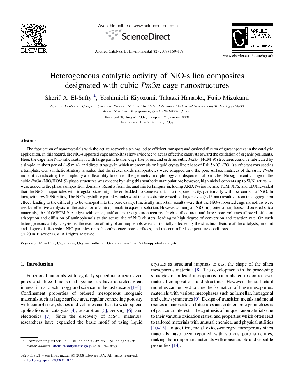 Heterogeneous catalytic activity of NiO-silica composites designated with cubic Pm3n cage nanostructures