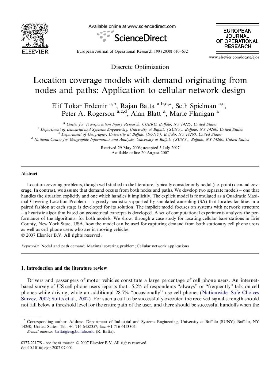 Location coverage models with demand originating from nodes and paths: Application to cellular network design